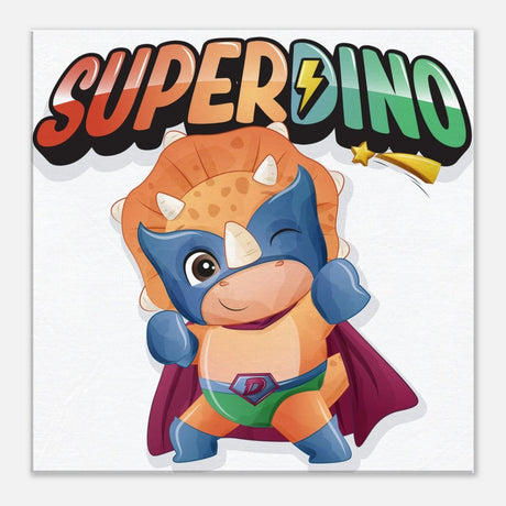 SUPERDINO V1 | Kids Room Canvas Wall Art Print - Immersive Nursery Decor with Enhanced Texture - 40x40 cm / 16x16″ - Design Option 1 - 
