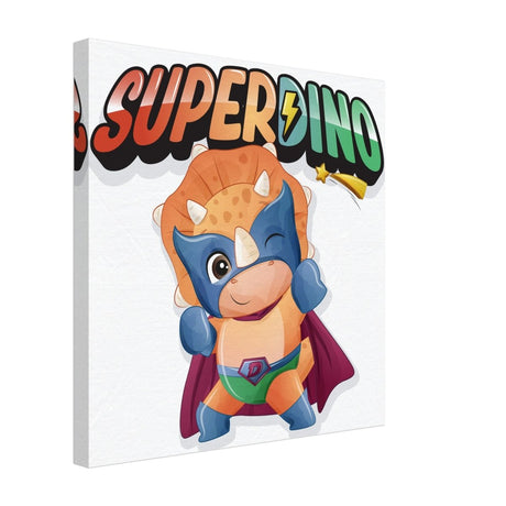 SUPERDINO V1 | Kids Room Canvas Wall Art Print - Immersive Nursery Decor with Enhanced Texture - 40x40 cm / 16x16″ - Design Option 1 - 