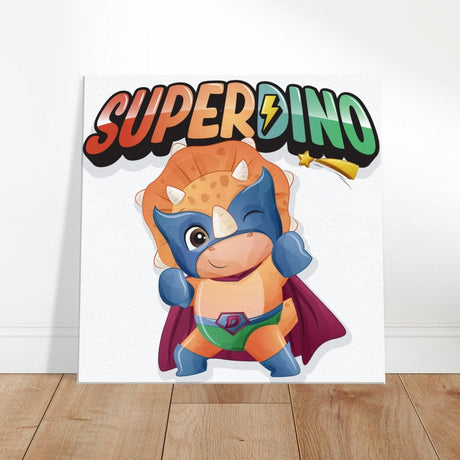 SUPERDINO V1 | Kids Room Canvas Wall Art Print - Immersive Nursery Decor with Enhanced Texture - 40x40 cm / 16x16″ - Design Option 1 - 