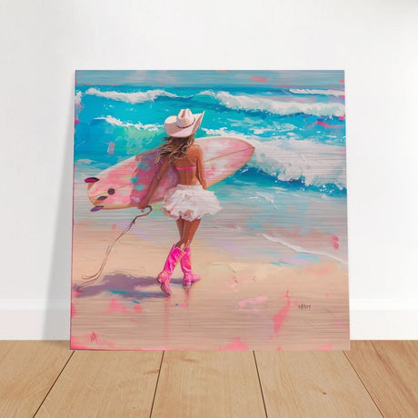 Surfboard & Stetson | Modern Surrealist Art print - Brushed Aluminum Print - 40x40 cm / 16x16″ - 