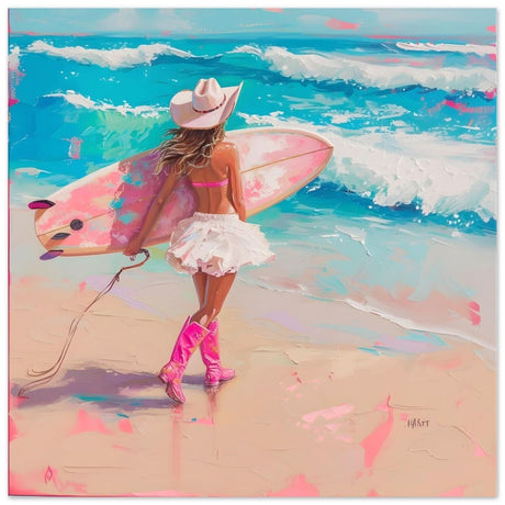 Surfboard & Stetson | Modern Surrealist Art print - Aluminum Print - 30x30 cm / 12x12″ - 