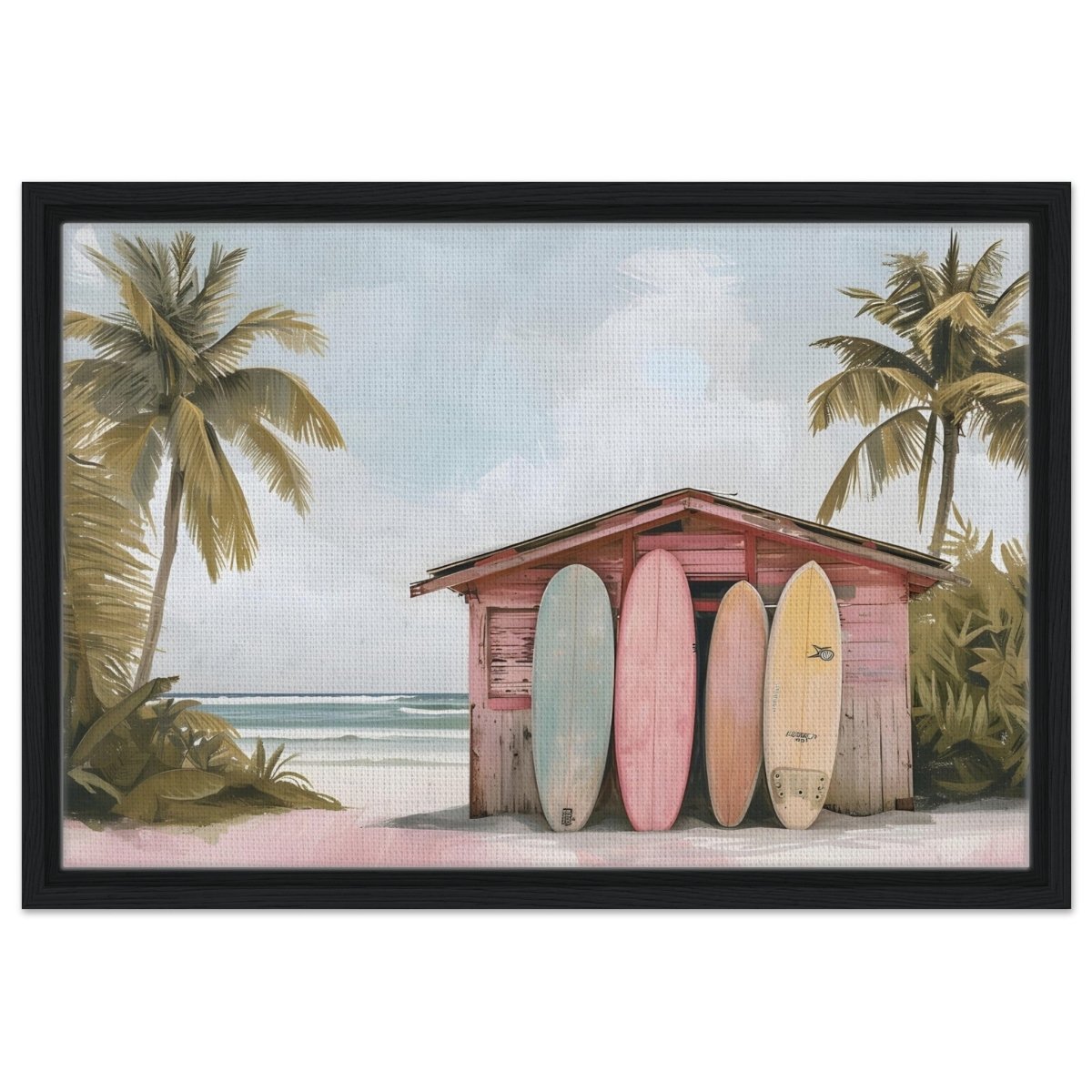 Surfside Retreat | Modern Coastal Wall art Print - Framed Canvas - 40x60 cm / 16x24″ - Black frame