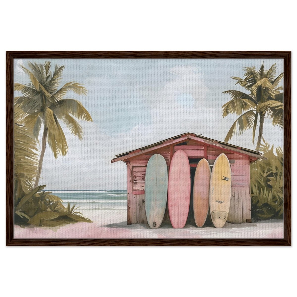 Surfside Retreat | Modern Coastal Wall art Print - Framed Canvas - 60x90 cm / 24x36″ - Dark wood frame