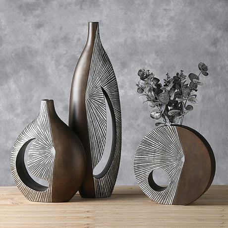 Sweeping Silver Resin Vase – Modern Abstract Floor & Table Décor - A - 