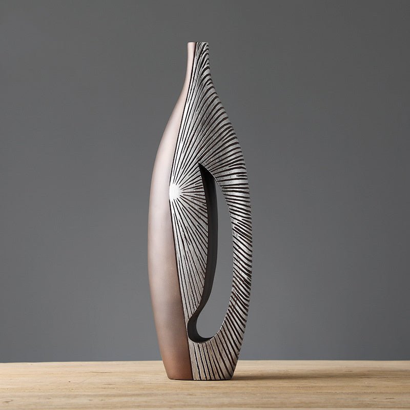 Sweeping Silver Resin Vase – Modern Abstract Floor & Table Décor - A - 