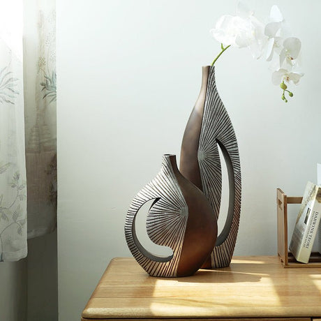 Sweeping Silver Resin Vase – Modern Abstract Floor & Table Décor - A - 