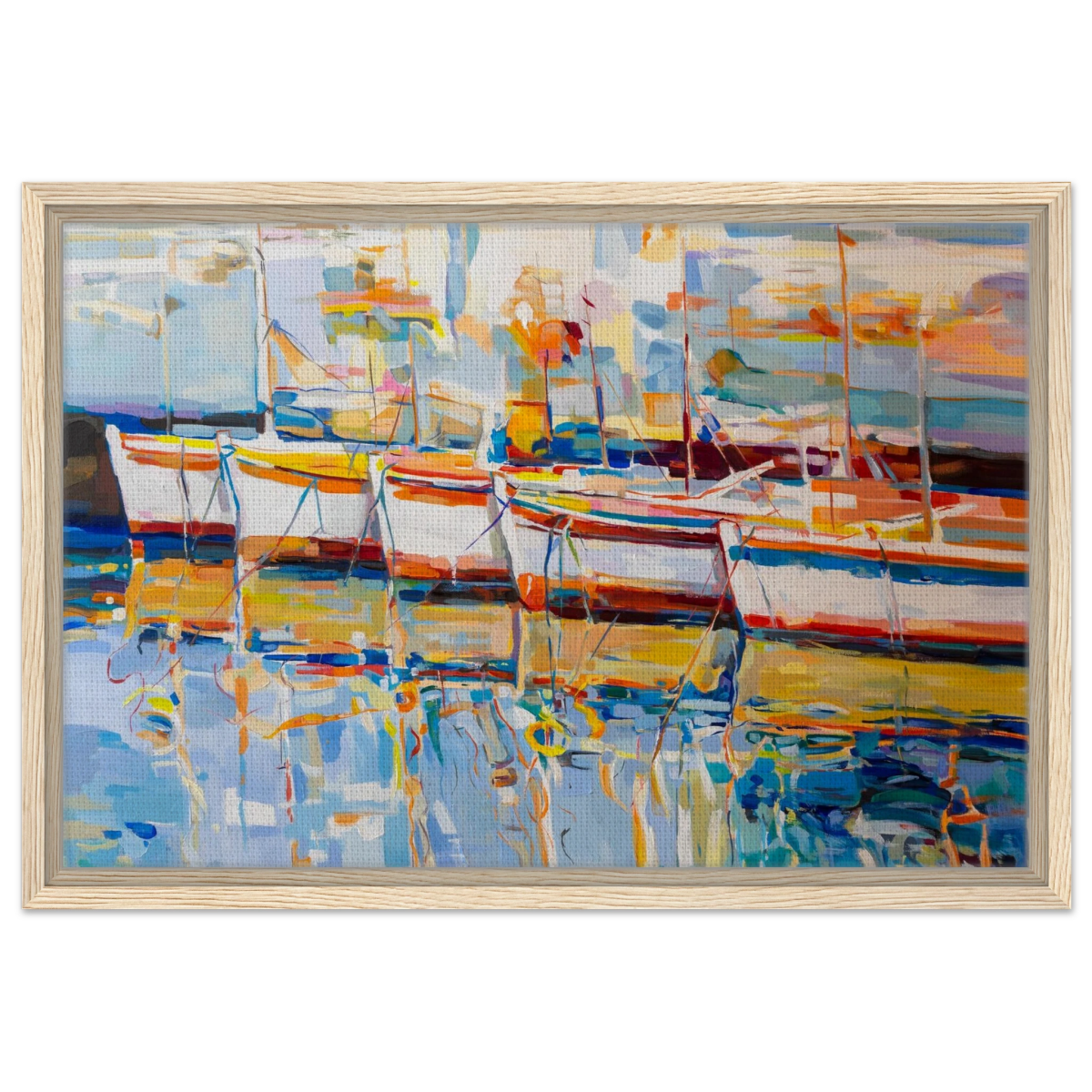 “Symphony of Sails” – Vibrant Reflections in a Seaside Dream | Wall art - Framed Canvas - 40x60 cm / 16x24″ - Wood frame