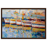 “Symphony of Sails” – Vibrant Reflections in a Seaside Dream | Wall art - Framed Canvas - 60x90 cm / 24x36″ - Dark wood frame