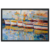 “Symphony of Sails” – Vibrant Reflections in a Seaside Dream | Wall art - Framed Canvas - 60x90 cm / 24x36″ - Black frame
