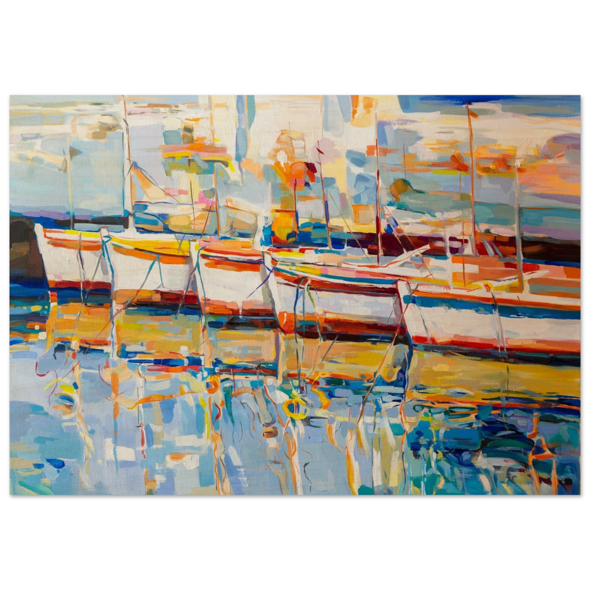 “Symphony of Sails” – Vibrant Reflections in a Seaside Dream | Wall art - Wood Prints - 70x100 cm / 28x40″ - 