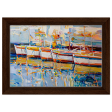 “Symphony of Sails” – Vibrant Reflections in a Seaside Dream | Wall art - Framed Canvas - 20x30 cm / 8x12″ - Dark wood frame