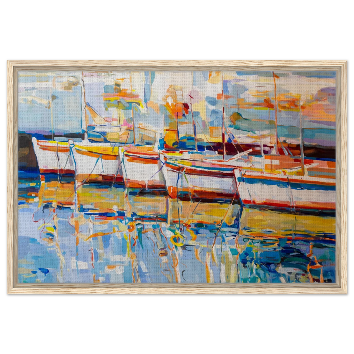 “Symphony of Sails” – Vibrant Reflections in a Seaside Dream | Wall art - Framed Canvas - 50x75 cm / 20x30″ - Wood frame