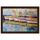 “Symphony of Sails” – Vibrant Reflections in a Seaside Dream | Wall art - Framed Canvas - 30x45 cm / 12x18″ - Dark wood frame