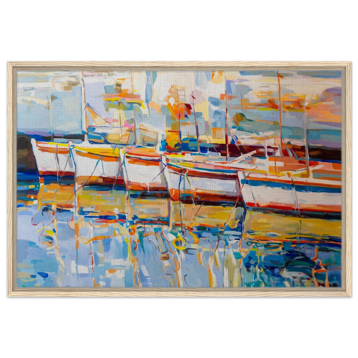 “Symphony of Sails” – Vibrant Reflections in a Seaside Dream | Wall art - Framed Canvas - 60x90 cm / 24x36″ - Wood frame