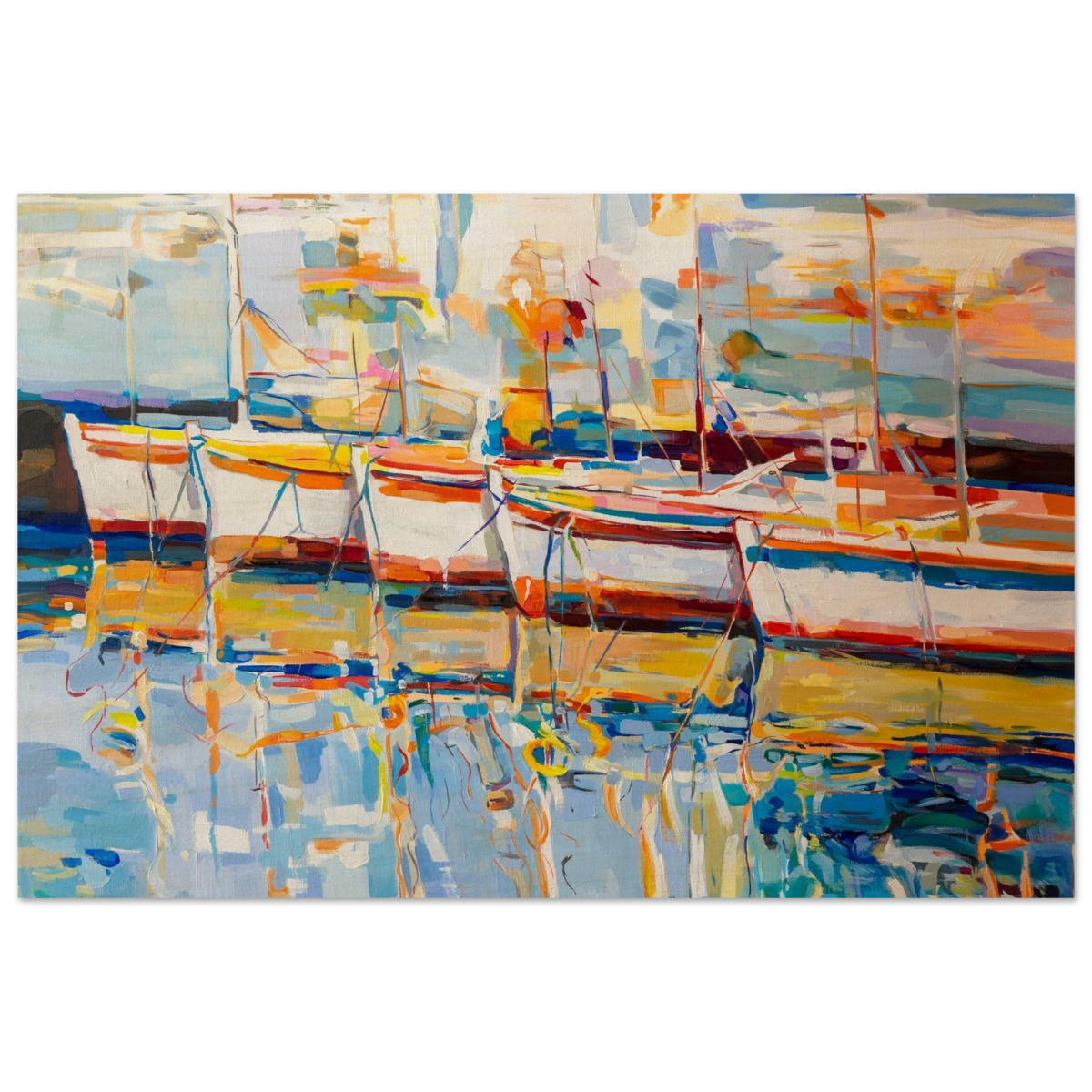 “Symphony of Sails” – Vibrant Reflections in a Seaside Dream | Wall art - Wood Prints - 40x60 cm / 16x24″ - 