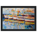 “Symphony of Sails” – Vibrant Reflections in a Seaside Dream | Wall art - Framed Canvas - 30x45 cm / 12x18″ - Black frame