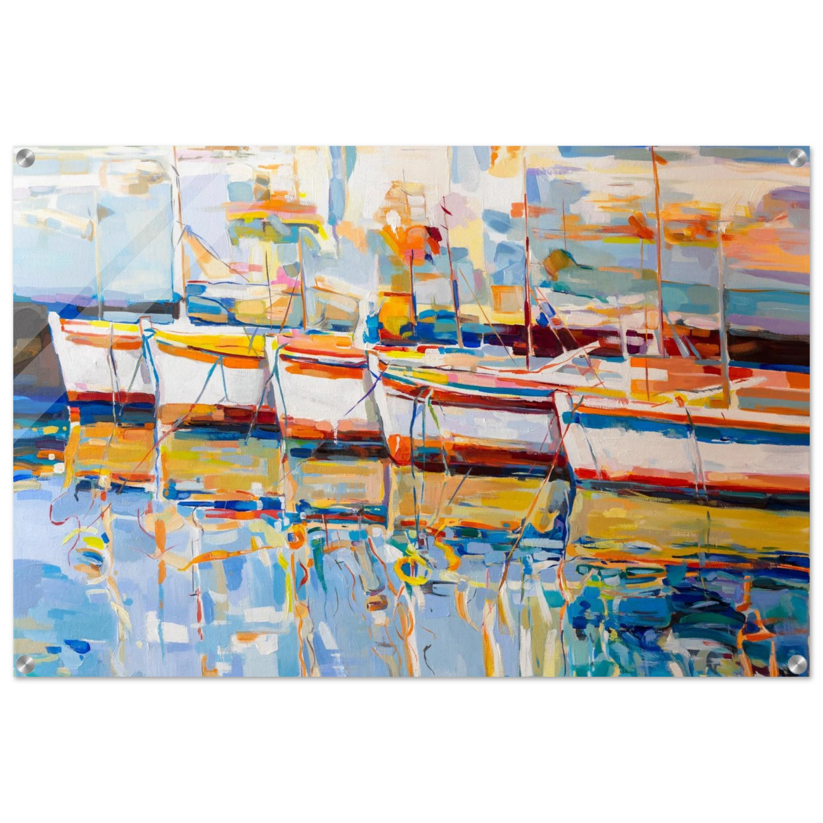 “Symphony of Sails” – Vibrant Reflections in a Seaside Dream | Wall art - Acrylic Print - 60x90 cm / 24x36″ - 