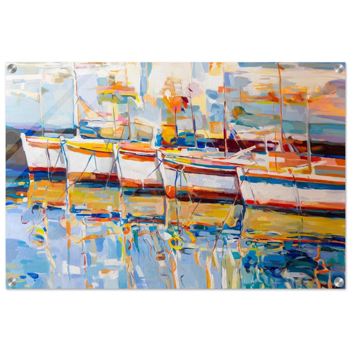 “Symphony of Sails” – Vibrant Reflections in a Seaside Dream | Wall art - Acrylic Print - 50x75 cm / 20x30″ - 