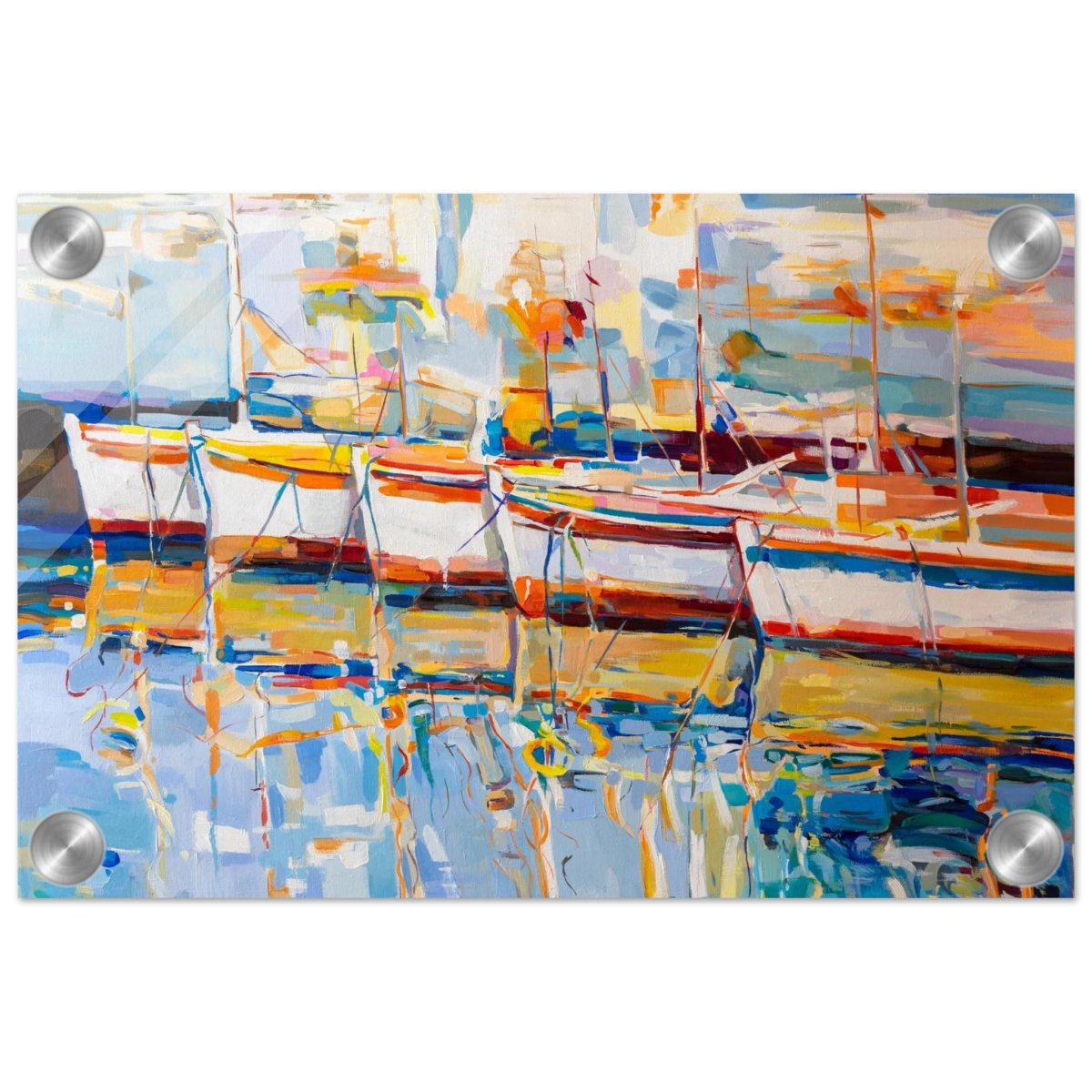 “Symphony of Sails” – Vibrant Reflections in a Seaside Dream | Wall art - Acrylic Print - 20x30 cm / 8x12″ - 