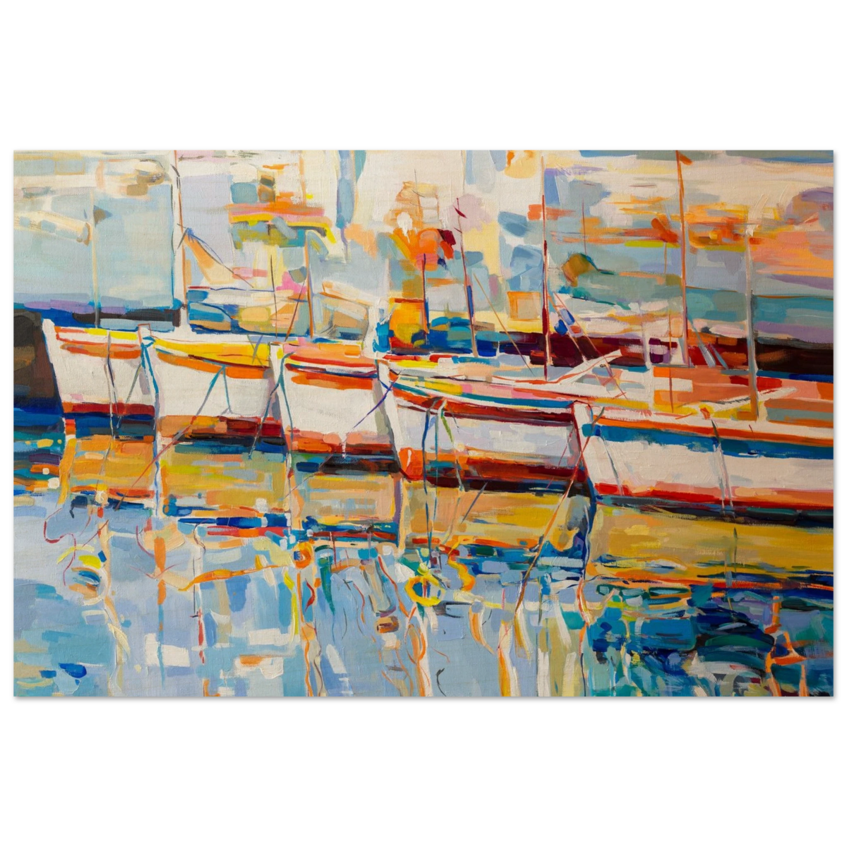 “Symphony of Sails” – Vibrant Reflections in a Seaside Dream | Wall art - Wood Prints - 20x30 cm / 8x12″ - 
