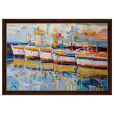 “Symphony of Sails” – Vibrant Reflections in a Seaside Dream | Wall art - Framed Canvas - 40x60 cm / 16x24″ - Dark wood frame