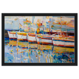 “Symphony of Sails” – Vibrant Reflections in a Seaside Dream | Wall art - Framed Canvas - 40x60 cm / 16x24″ - Black frame