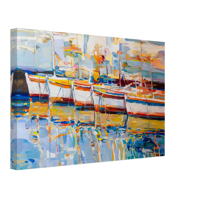 “Symphony of Sails” – Vibrant Reflections in a Seaside Dream | Wall art - Canvas - 30x45 cm / 12x18″ - 