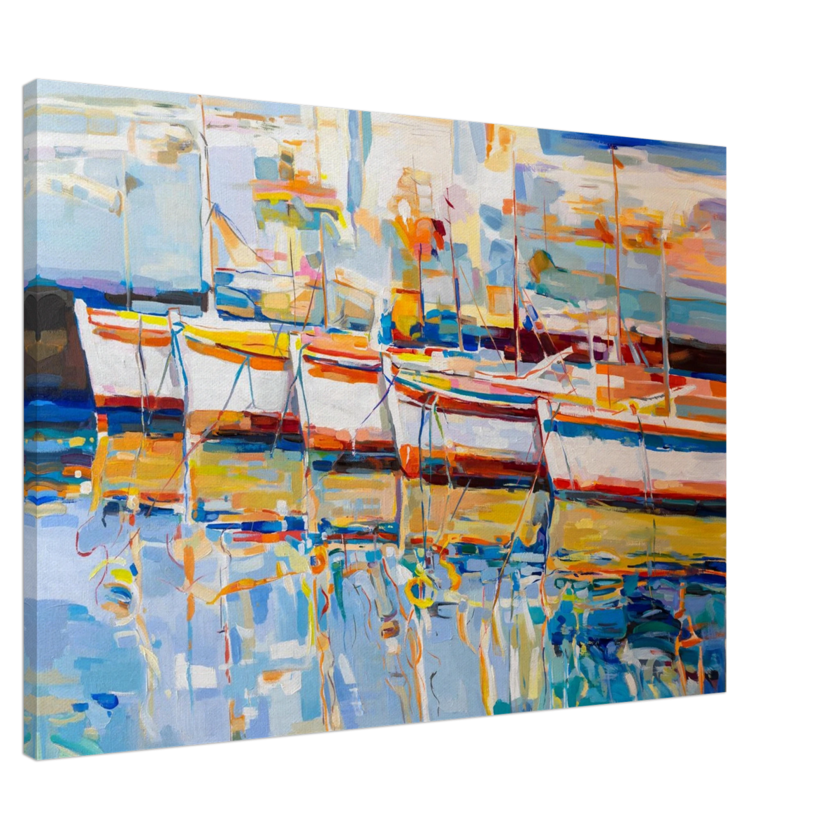 “Symphony of Sails” – Vibrant Reflections in a Seaside Dream | Wall art - Canvas - 70x100 cm / 28x40″ - 