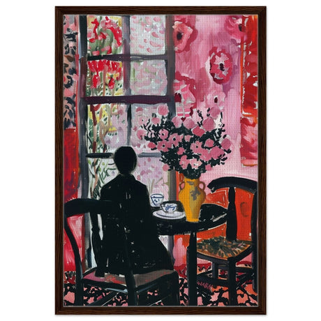 Tea by the Garden | Contemporary Impressionism | wall art print - Framed Canvas - 30x45 cm / 12x18″ - Dark wood frame
