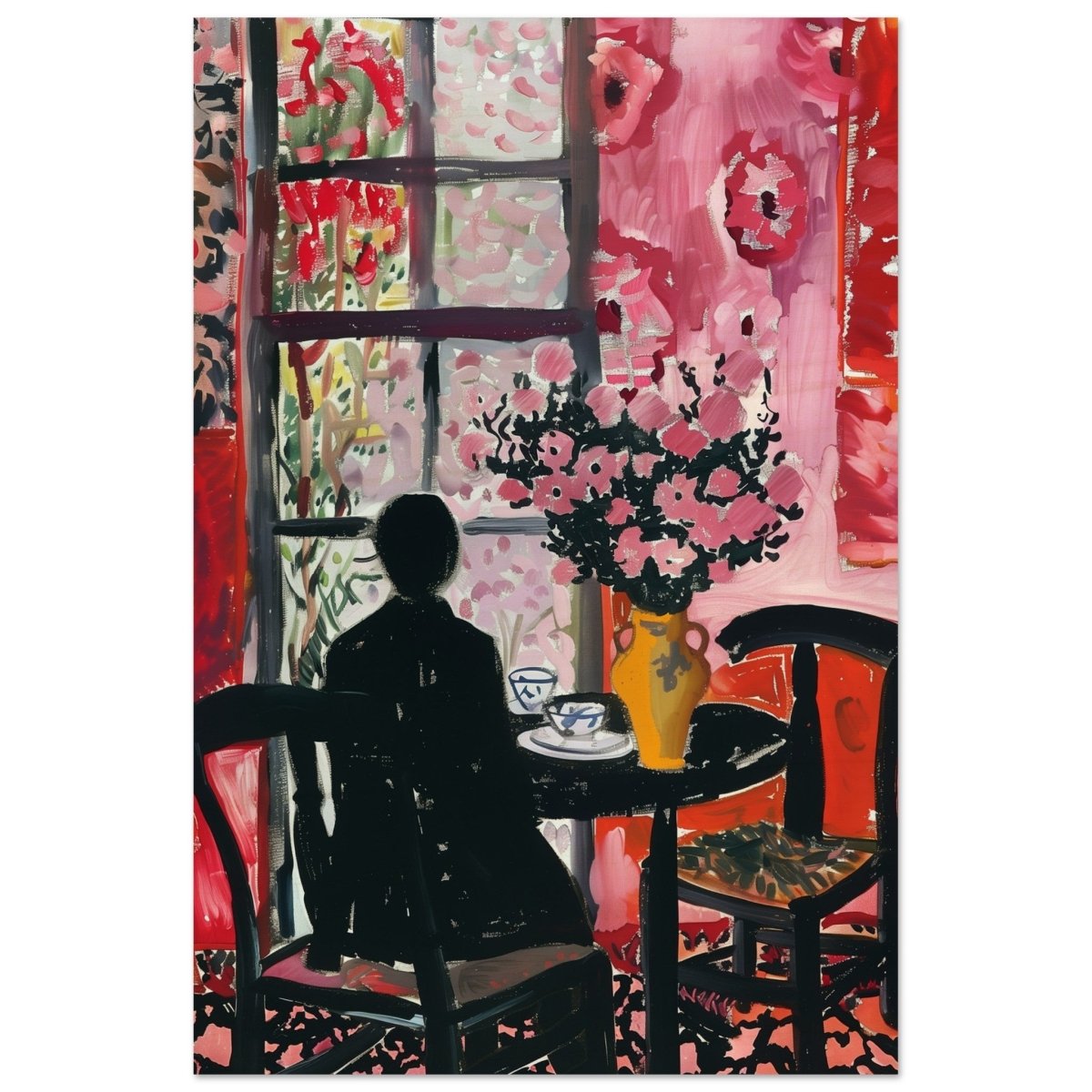 Tea by the Garden | Contemporary Impressionism | wall art print - Wood Prints - 30x45 cm / 12x18″ - 
