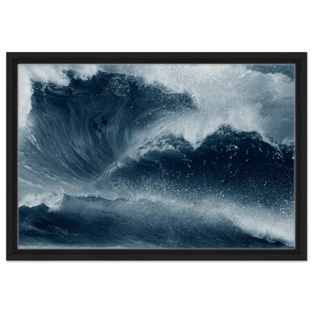 "Tempest Surge" – Monochrome Ocean Wave Wall Art Print - Framed Canvas - 40x60 cm / 16x24″ - Black frame