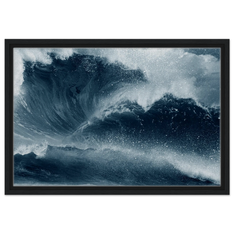 "Tempest Surge" – Monochrome Ocean Wave Wall Art Print - Framed Canvas - 40x60 cm / 16x24″ - Black frame