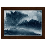 "Tempest Surge" – Monochrome Ocean Wave Wall Art Print - Framed Canvas - 20x30 cm / 8x12″ - Dark wood frame