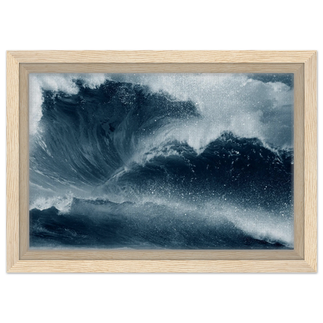 "Tempest Surge" – Monochrome Ocean Wave Wall Art Print - Framed Canvas - 20x30 cm / 8x12″ - Wood frame