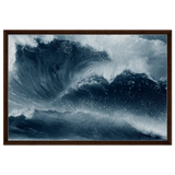 "Tempest Surge" – Monochrome Ocean Wave Wall Art Print - Framed Canvas - 60x90 cm / 24x36″ - Dark wood frame