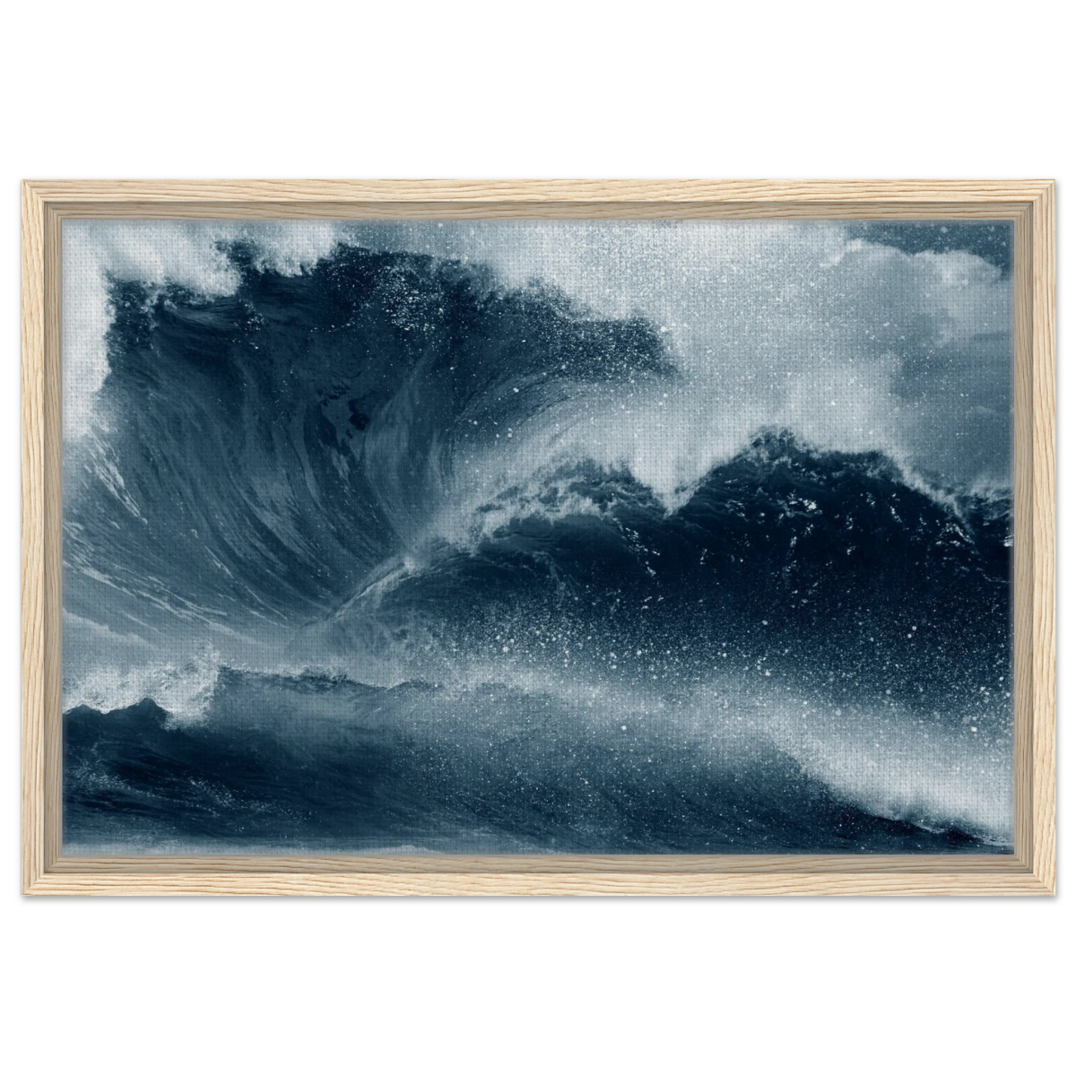 "Tempest Surge" – Monochrome Ocean Wave Wall Art Print - Framed Canvas - 40x60 cm / 16x24″ - Wood frame