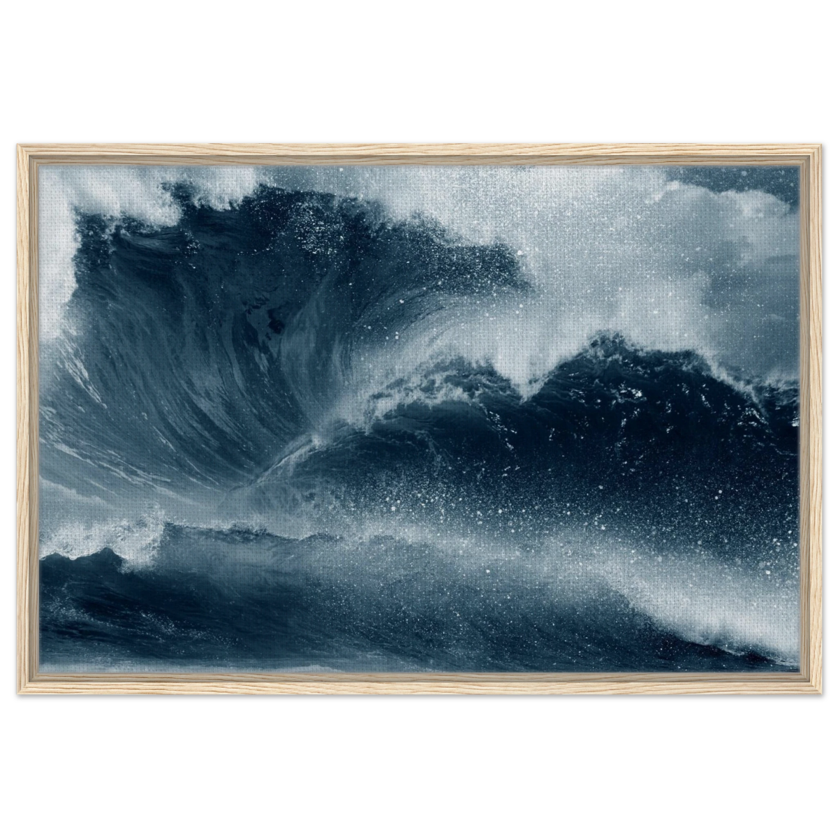 "Tempest Surge" – Monochrome Ocean Wave Wall Art Print - Framed Canvas - 60x90 cm / 24x36″ - Wood frame