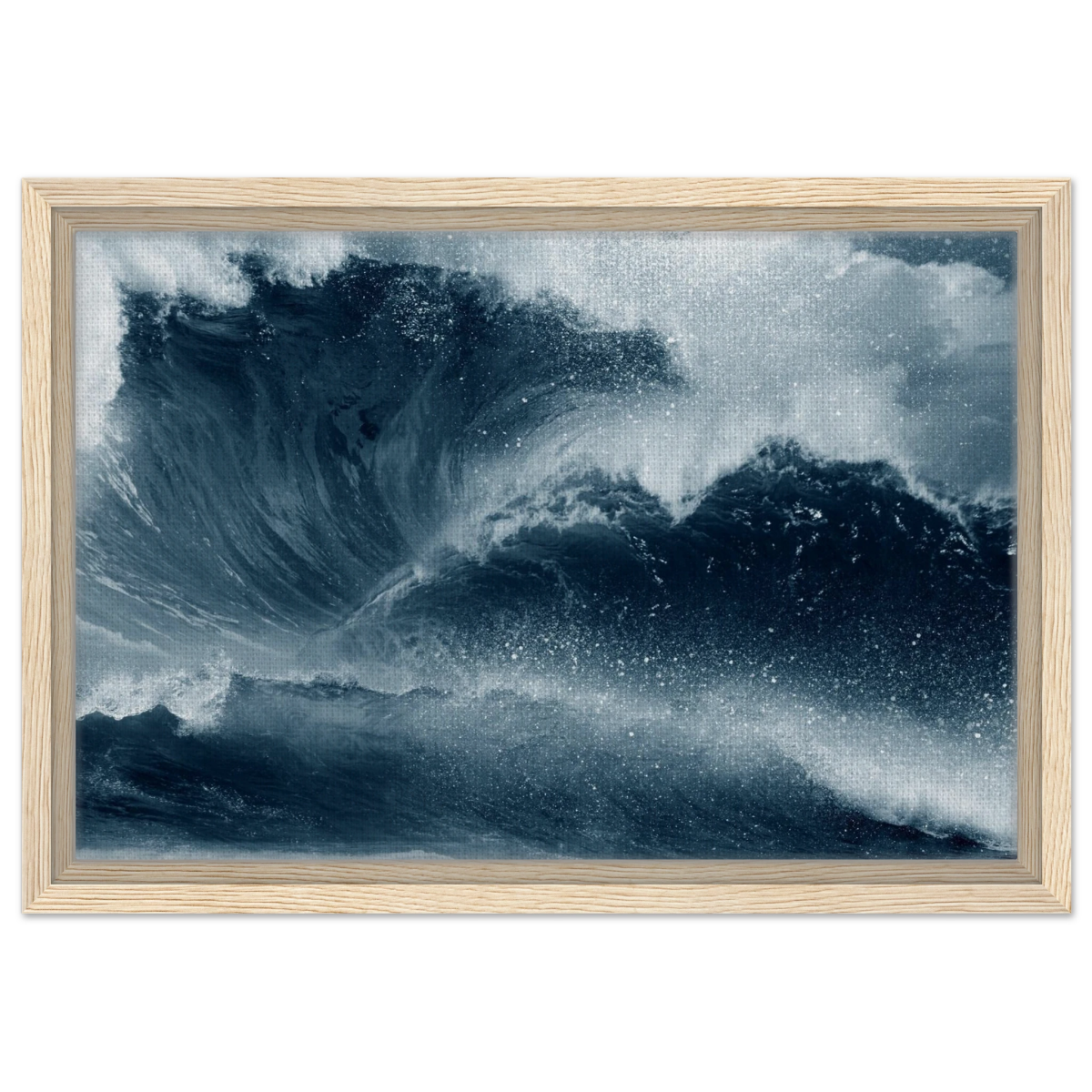 "Tempest Surge" – Monochrome Ocean Wave Wall Art Print - Framed Canvas - 30x45 cm / 12x18″ - Wood frame