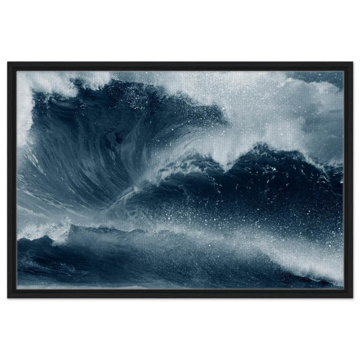 "Tempest Surge" – Monochrome Ocean Wave Wall Art Print - Framed Canvas - 60x90 cm / 24x36″ - Black frame