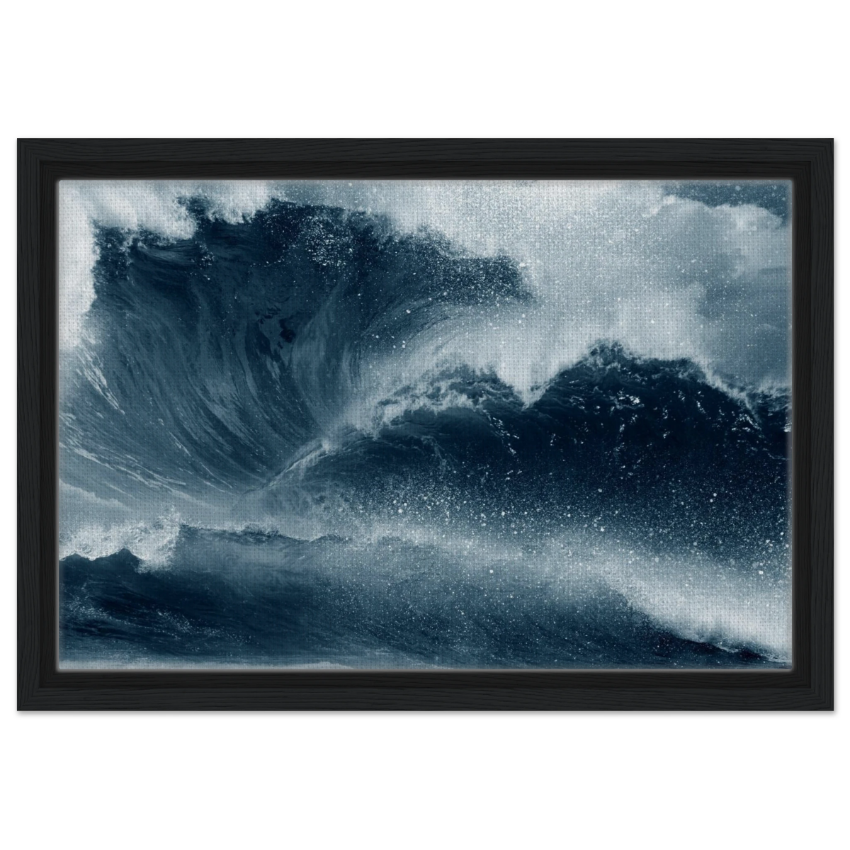 "Tempest Surge" – Monochrome Ocean Wave Wall Art Print - Framed Canvas - 30x45 cm / 12x18″ - Black frame