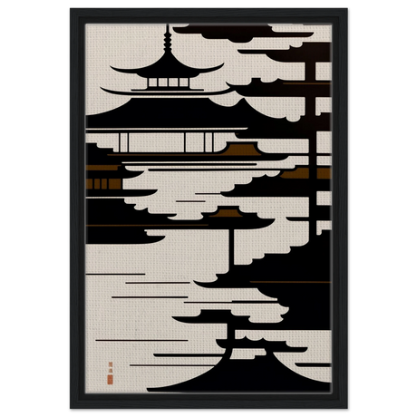 Temple in the Mist | Minimalist Japanese - inspired Wall art Print - Framed Canvas - 40x60 cm / 16x24″ - Black frame