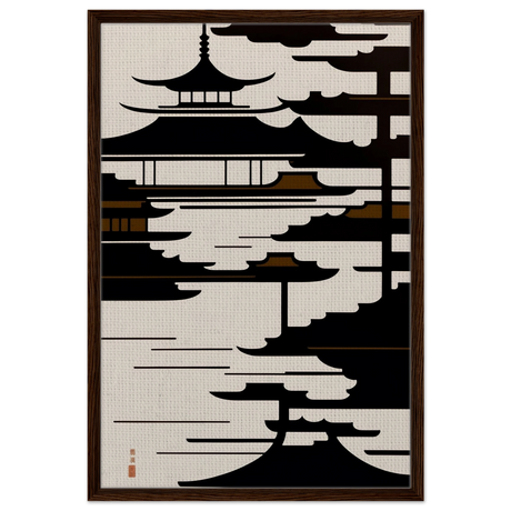 Temple in the Mist | Minimalist Japanese - inspired Wall art Print - Framed Canvas - 60x90 cm / 24x36″ - Dark wood frame