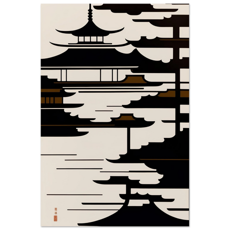 Temple in the Mist | Minimalist Japanese - inspired Wall art Print - Fine Art Poster - 40x60 cm / 16x24″ - 