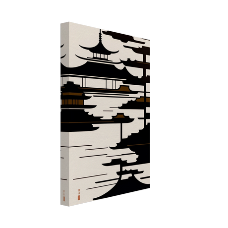 Temple in the Mist | Minimalist Japanese - inspired Wall art Print - Canvas - 20x30 cm / 8x12″ - 