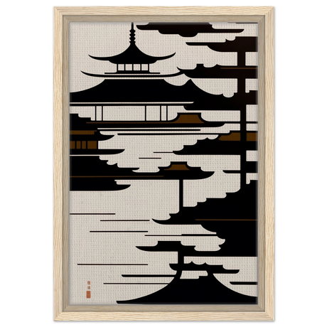 Temple in the Mist | Minimalist Japanese - inspired Wall art Print - Framed Canvas - 30x45 cm / 12x18″ - Wood frame