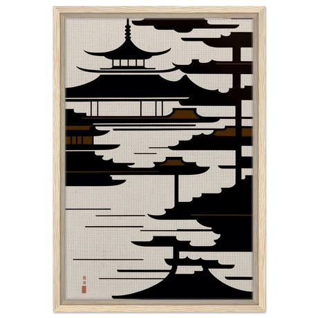 Temple in the Mist | Minimalist Japanese - inspired Wall art Print - Framed Canvas - 40x60 cm / 16x24″ - Wood frame