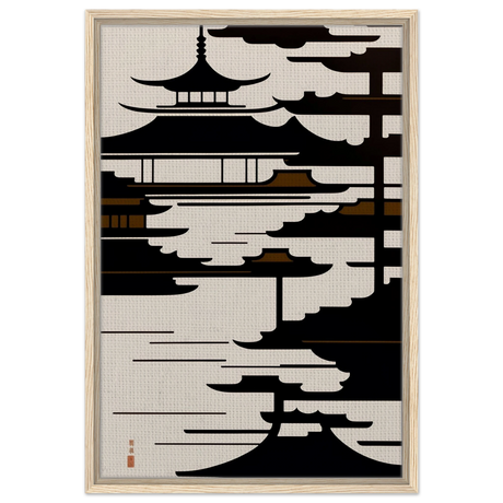 Temple in the Mist | Minimalist Japanese - inspired Wall art Print - Framed Canvas - 50x75 cm / 20x30″ - Wood frame