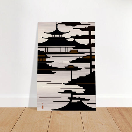 Temple in the Mist | Minimalist Japanese - inspired Wall art Print - Brushed Aluminum Print - 20x30 cm / 8x12″ - 