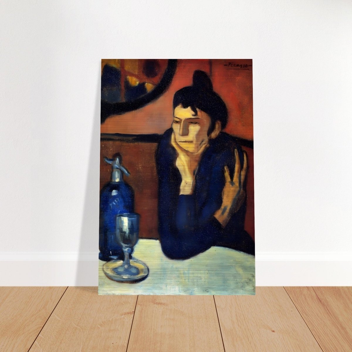 The Absinthe Drinker by Pablo Picasso | Vintage wall art print | Blue Period - Brushed Aluminum Print - 30x45 cm / 12x18″ - 