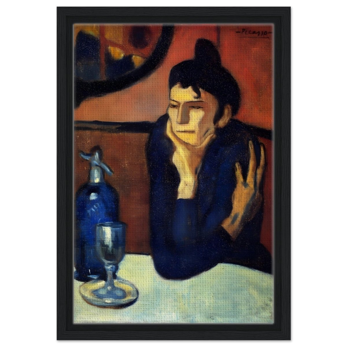 The Absinthe Drinker by Pablo Picasso | Vintage wall art print | Blue Period - Framed Canvas - 30x45 cm / 12x18″ - Black frame